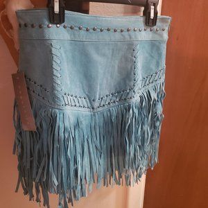 Suede Fringed Mini Skirt